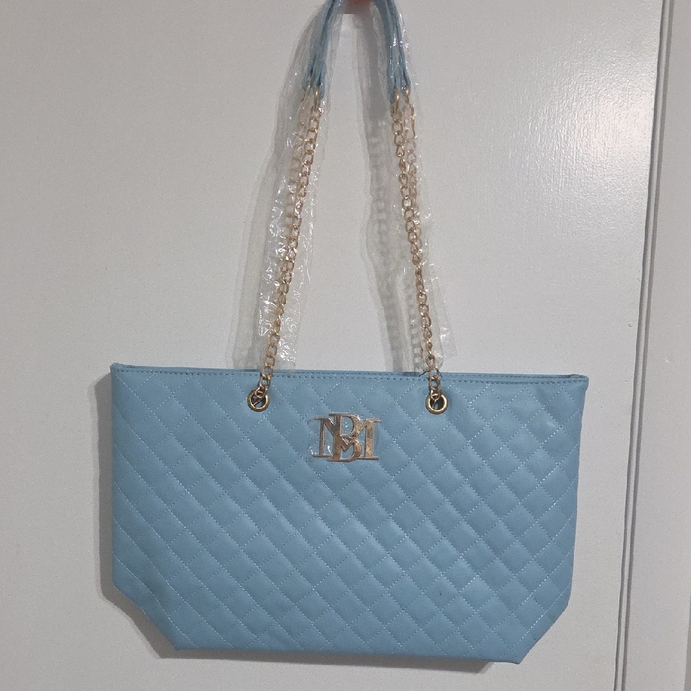 Badgley Mischka Light Blue Quilted Shoulder Bag
